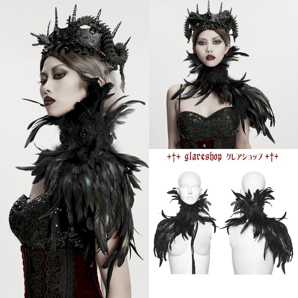 glareshop ���쥢����åס�F��JXA025-B�������å� �������ȥ꡼ �졼�� �ե��������硼�� �� ��ǥ����� | �ǲİ��� ����� �������奢��� ����Ū ���� �� [PUNK RAVE] Gothic Asymmetric Lace Feather Shawl