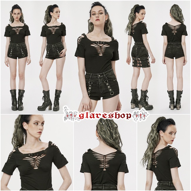 glareshop ���쥢����åס�S/L/2XL��TXA093-B���������� �ѥ� ������� �������� �������롼 �˥å� Ⱦµ T����� �� ��ǥ����� | �������奢��� V�� �⡼�ɷ� �����ץ� ���ơ��� ���� �� [PUNK RAVE] Punk Hollow-out Short Sleeve T-Shirt