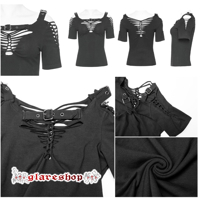 glareshop ���쥢����åס�S/L/2XL��TXA093-B���������� �ѥ� ������� �������� �������롼 �˥å� Ⱦµ T����� �� ��ǥ����� | �������奢��� V�� �⡼�ɷ� �����ץ� ���ơ��� ���� �� [PUNK RAVE] Punk Hollow-out Short Sleeve T-Shirt