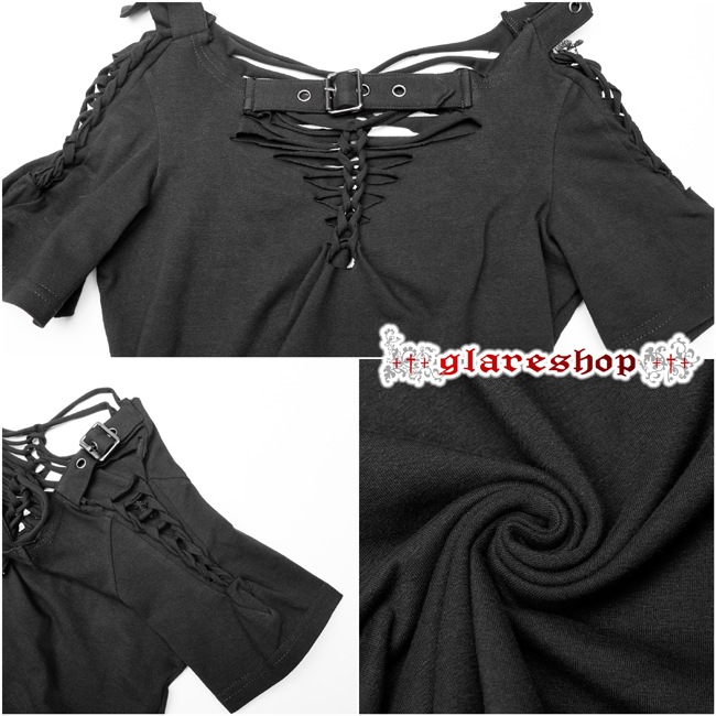 glareshop ���쥢����åס�S/L/2XL��TXA093-B���������� �ѥ� ������� �������� �������롼 �˥å� Ⱦµ T����� �� ��ǥ����� | �������奢��� V�� �⡼�ɷ� �����ץ� ���ơ��� ���� �� [PUNK RAVE] Punk Hollow-out Short Sleeve T-Shirt