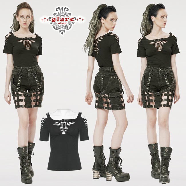 glareshop ���쥢����åס�S/L/2XL��TXA093-B���������� �ѥ� ������� �������� �������롼 �˥å� Ⱦµ T����� �� ��ǥ����� | �������奢��� V�� �⡼�ɷ� �����ץ� ���ơ��� ���� �� [PUNK RAVE] Punk Hollow-out Short Sleeve T-Shirt
