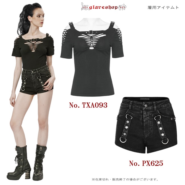 glareshop ���쥢����åס�S/L/2XL��TXA093-B���������� �ѥ� ������� �������� �������롼 �˥å� Ⱦµ T����� �� ��ǥ����� | �������奢��� V�� �⡼�ɷ� �����ץ� ���ơ��� ���� �� [PUNK RAVE] Punk Hollow-out Short Sleeve T-Shirt