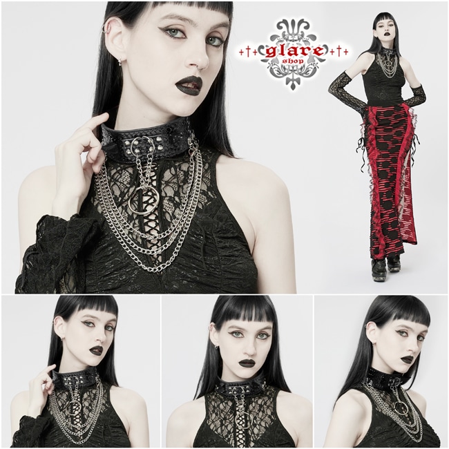 glareshop グレアショップ 【公式ストア】 |glareshop グレアショップ「F」Zn065-B-zk□ゴシックパンク  .パイソングレインフェイクレザー チェーン付き チョーカー 黒 レディース | ゴスロリ ゴシック パンク ロック ファッション スチームパンク  ヴィジュアル系 V系 