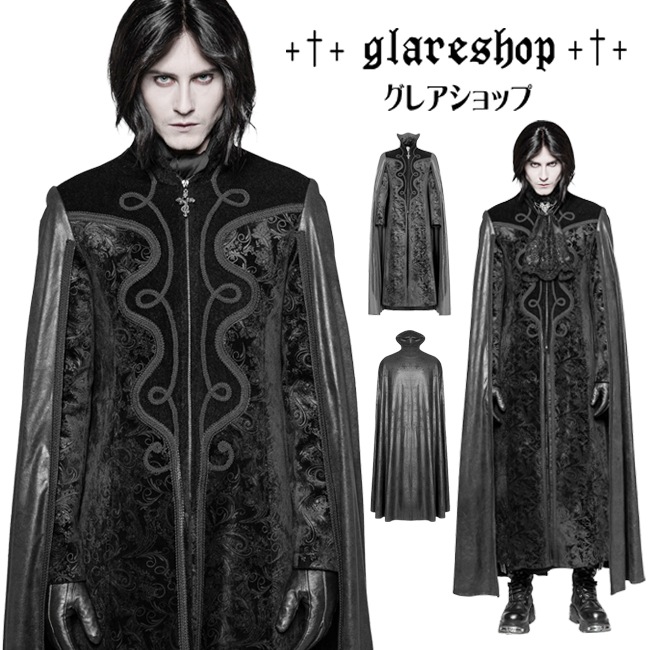 glareshop 쥢åסM.S-M.5XLJX510-Bå ޥդ  󥰾 ڥ꡼ ܥ ٥٥å  ֥å  | եå 奢 V ץ ơ   [PUNK RAVE] Gothic Night Count Cloak Long Coat