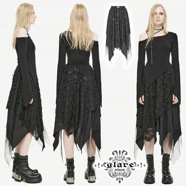 glareshop ���쥢����åס�S/L/2XL��SX537-B���������� �Х��ե饤���� ���Ǻ� ������ �������ȥ꡼ �������� �� ��ǥ����� | ���å� ����� �������奢��� V�� �⡼�ɷ� �����ץ� ���ơ��� ���� �� [PUNK RAVE] Dry Butterfly Asymmetrical Half Skirt