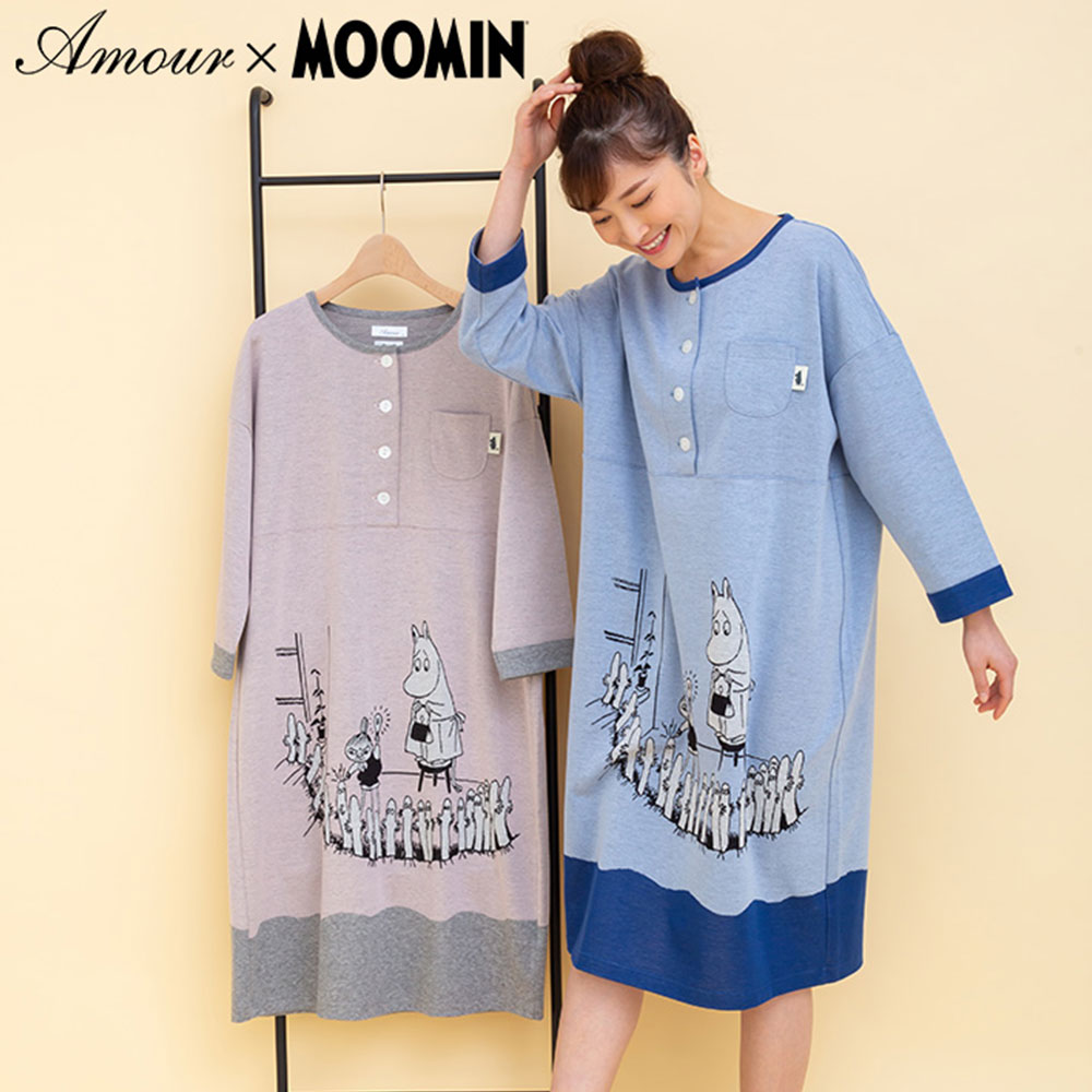 Moomin ムーミン Amour アムール Moomin ムーミン ダブルジャガード リトルミィとニョロニョロ レディース ワンピース パジャマ ルームウェア 長袖 コットン 綿100 プルオーバー レディースファッション その他 レザーグッズ専門店glencheck グレンチェック