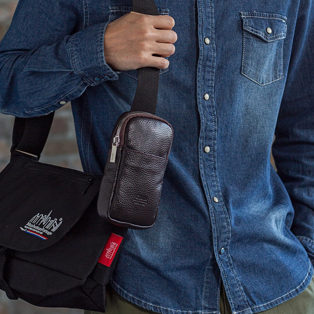 イタリア製 ソフトエンボスレザー マルチポーチ スマホポーチ