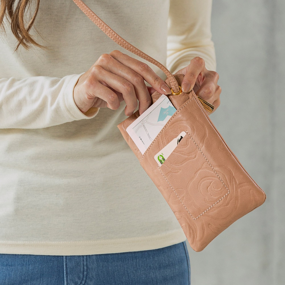 イタリア製 本革 花柄 ミニマムポーチ ミニショルダー ショルダー