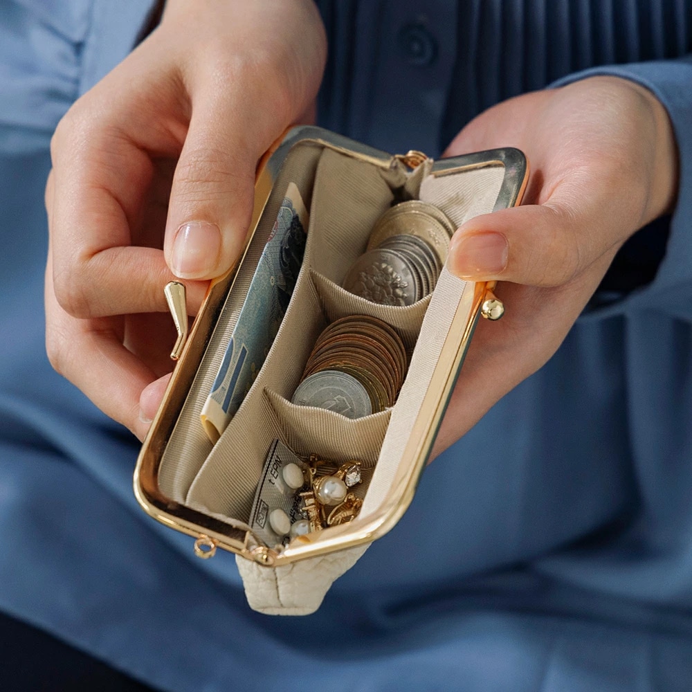 コマネチ イタリアンレザーがま口横長小銭入れ ポーチ お財布 サイフ 本革