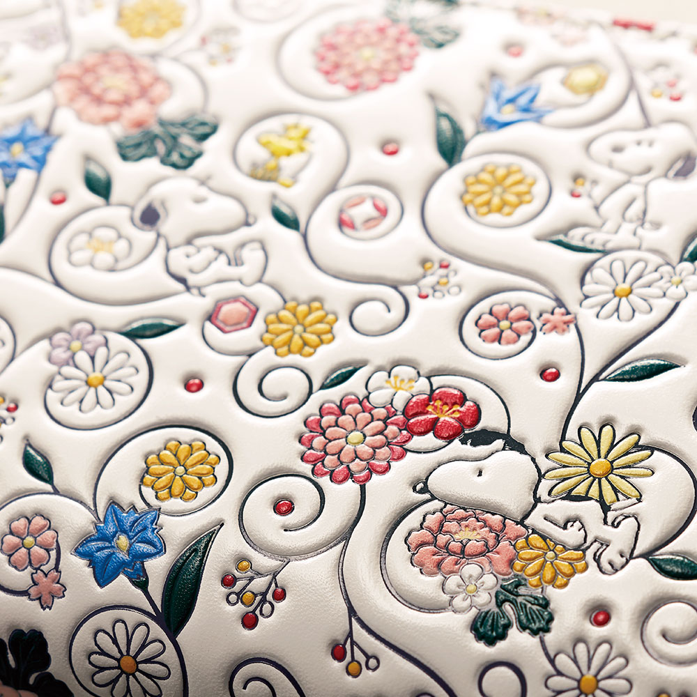 スヌーピー SNOOPY 日本製 しあわせの花唐草 浅草文庫 牛革製 長財布