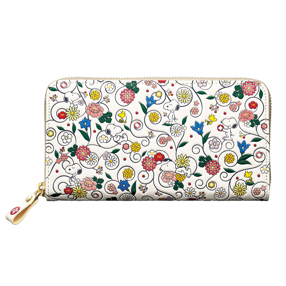 新品未使用スヌーピー吉祥花づくし浅草文庫牛革製長財布