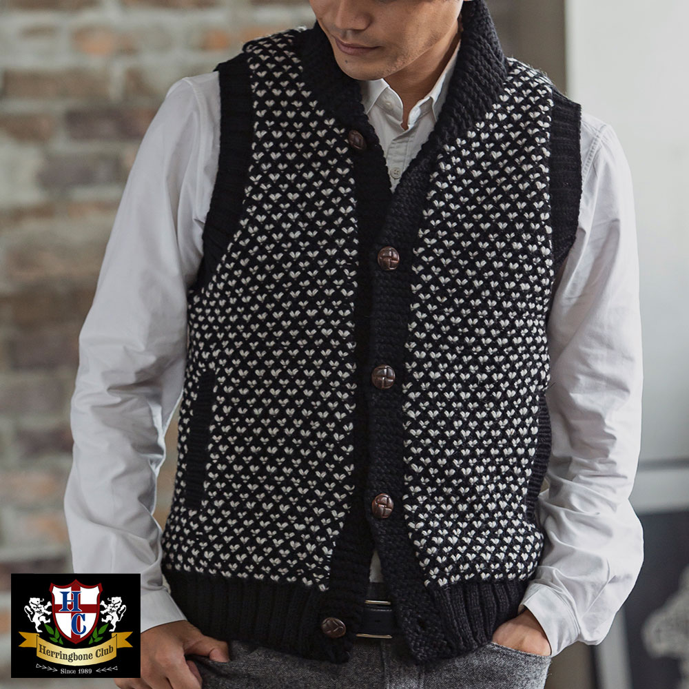 ヒマラヤニット 手編み ショールベスト ニットベスト Herringbone Club ヘリンボーンクラブ 送料無料 あす着対応 メンズ ファッション ニット カーディガン レザーグッズ専門店glencheck グレンチェック