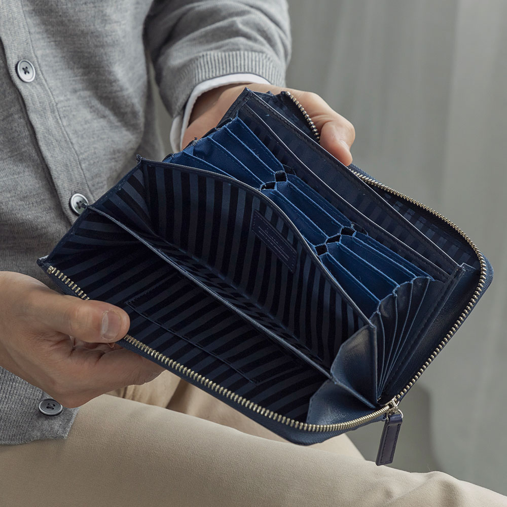 「匠」訳あり 説明文でご確認！【ヴィンテージブルー】★ 長財布 本革 ファスナー ヌメ革　メンズ財布 牛革 二つ折り財布 YKK 金具 職人 一目瞭然 マネースルーウォレット 大容量 メンズ 長財布 ロング