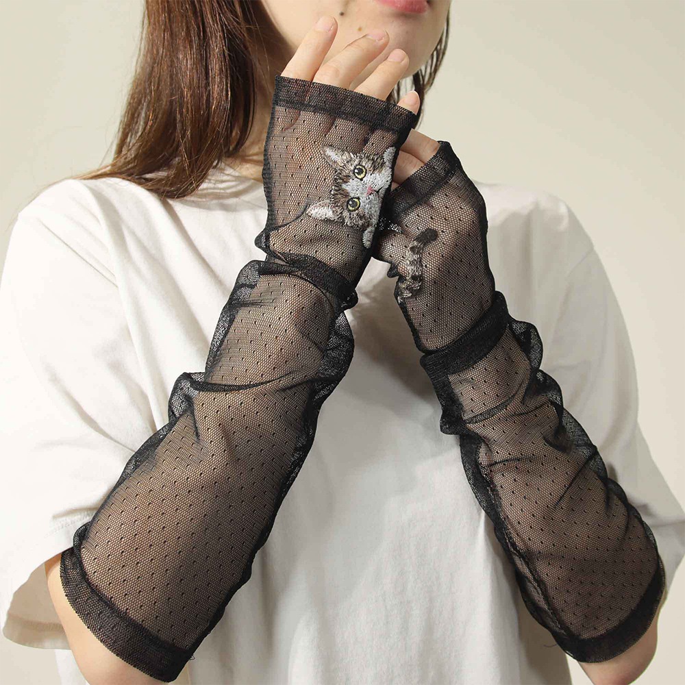 佩 / ハク] 日本製 猫ミテーヌ アームカバー セミロング キジシロ UV