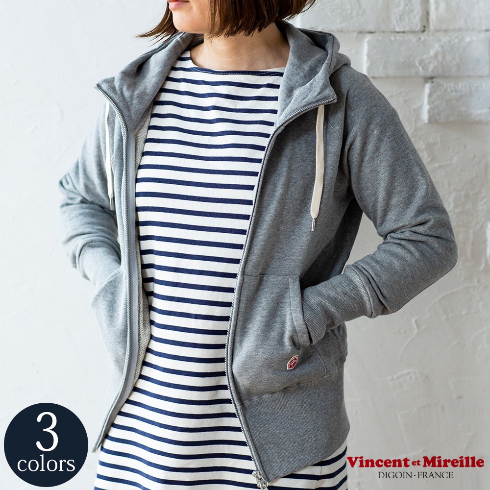 ジップアップ パーカー フルジップ レディース 女性 コットン ダブルジップ スタンドネック Vincent Et Mireille バンソン エ ミレイユ あす着対応 レディースファッション シャツ カットソー レザーグッズ専門店glencheck グレンチェック