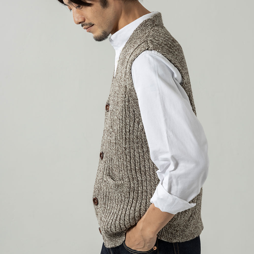 英国製 メンズ リブ編み ベスト ウール ブリティッシュウール ニット