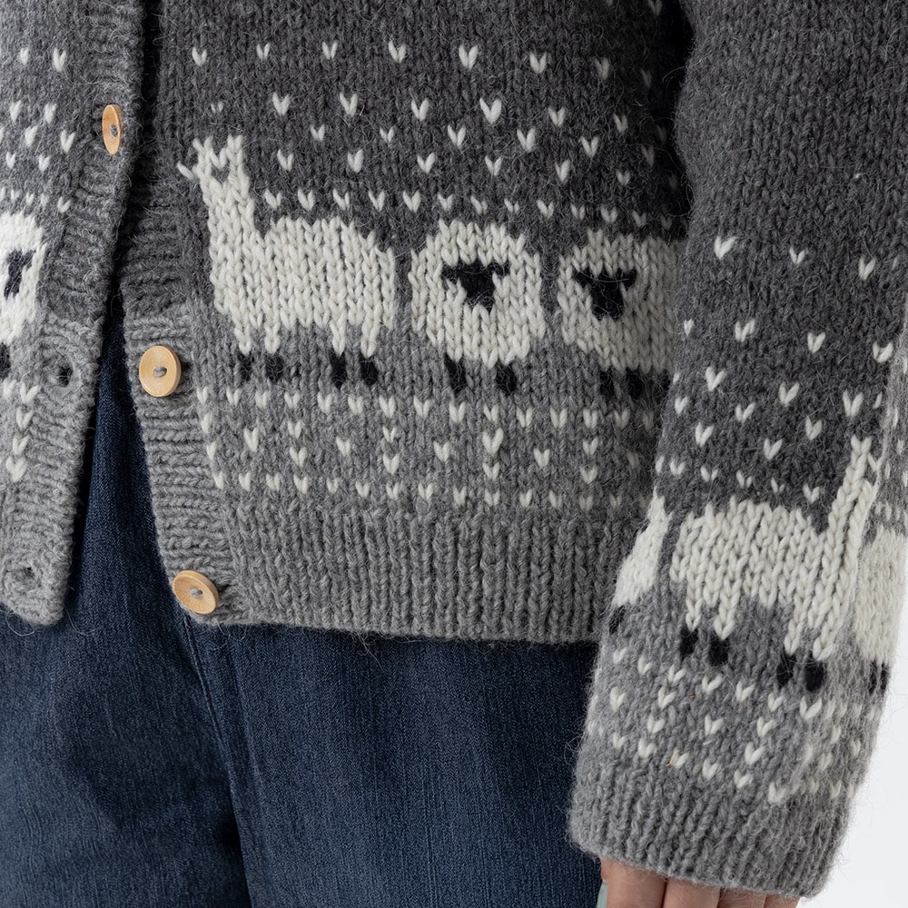 グレー ウール 手編み カーディガン フランスアンティークレース アルパカ グレー ウール 手編み カーディガン フランスアンティークレース アルパカ