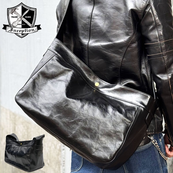 2024FW OPUS INCEPTION �����ѥ� ���󥻥ץ����  [IPHSB-16]��HORSE HIDE NEWSPAPER BAG �ۡ����ϥ��ɥ˥塼���ڡ��ѡ��Хå� �ϳ� �ۡ����ϥ��� �� BLACK(���) �ۥ��������Хå� �쥶���Хå� ������