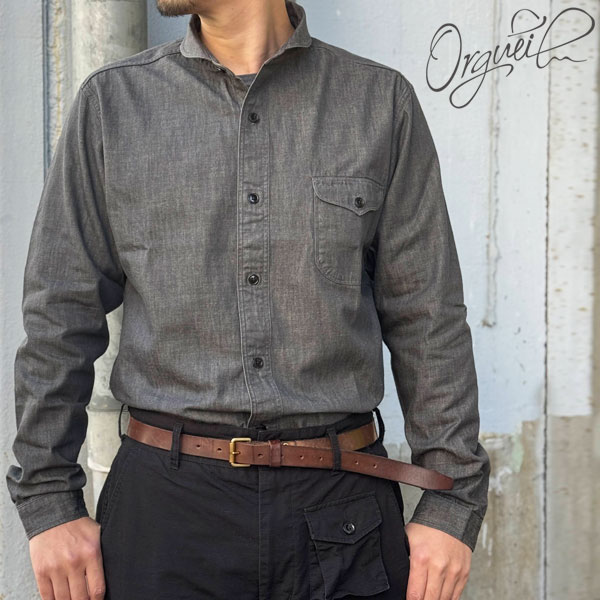 2025SS ORGUEIL 륲 Shawl Collar Shirt OR-5107 ۥ硼륫顼 ᥫ åȥ100% ǥ˥ॷ GREY 졼   Ź  