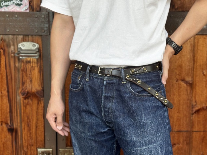 HTCキャンパス生地ベルト HTC x CANVAS - Narrow supper small stars Studded Belt(Brass