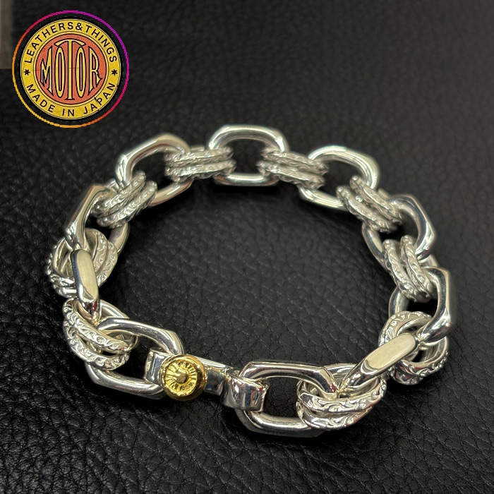 "MOTOR NEW VINTAGE" BR-02 UEDA HANDMADE CHAIN BRACELET  (18K GOLD ACCENT) �⡼���� MOTO ��� ������ K18�᥿���� ������ �ϥ�ɥᥤ�ɥ�������֥쥹��å� (�եå�������) MOTO �ϥ�ɥᥤ�� ������ 18�� SV �����ʸ��Բľ��ʤǤ�