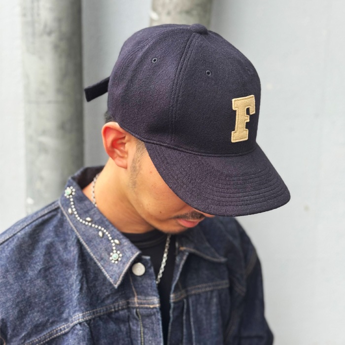 2025FW FULLCOUNT �ե륫����� [ 6843-25 ]  6 Panel Wool Melton Baseball Cap F Patch ����2���� Made in Japan �ե륫����� 6�ѥͥ� ��������ȥ� �١����ܡ��륭��å� �����륭��å�  �֥�å� �ͥ��ӡ� �� �� ���������ǥ� �ե���� �ե����FULL COUNT