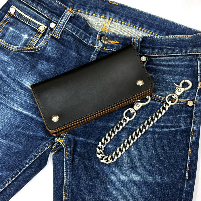 INCEPTION HORSE BUTT LEATHER �ڥ�������SILVER�������� TRUCKER WALLET (LONG) CUSTOM SILVER CONCHO [ IPW-07SVC ] ���󥻥ץ���� �ۡ����Хå� �ȥ�å���������å� SILVER 925 ���󥰥�����å� Ĺ���ۡ�BLACK�� ������ �쥶��������å� �ϳ�