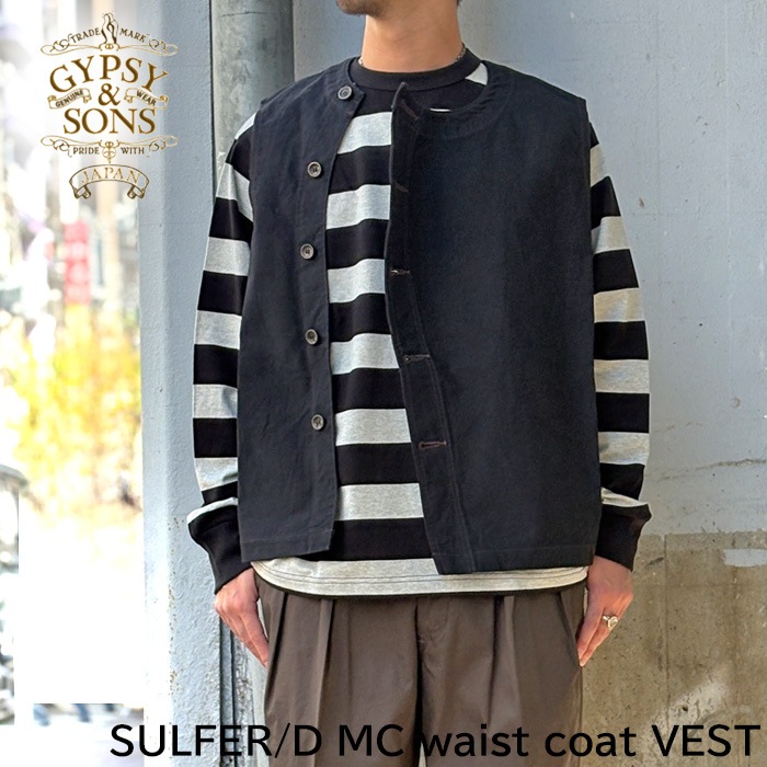 2026SS GYPSY&SONS ���ץ�������ɥ��� GS2549912 SULFER/D MC waist coat VEST���������� ������ �٥��� ����٥��� ���ᥫ�� ���� �֥�å� ������Хå�