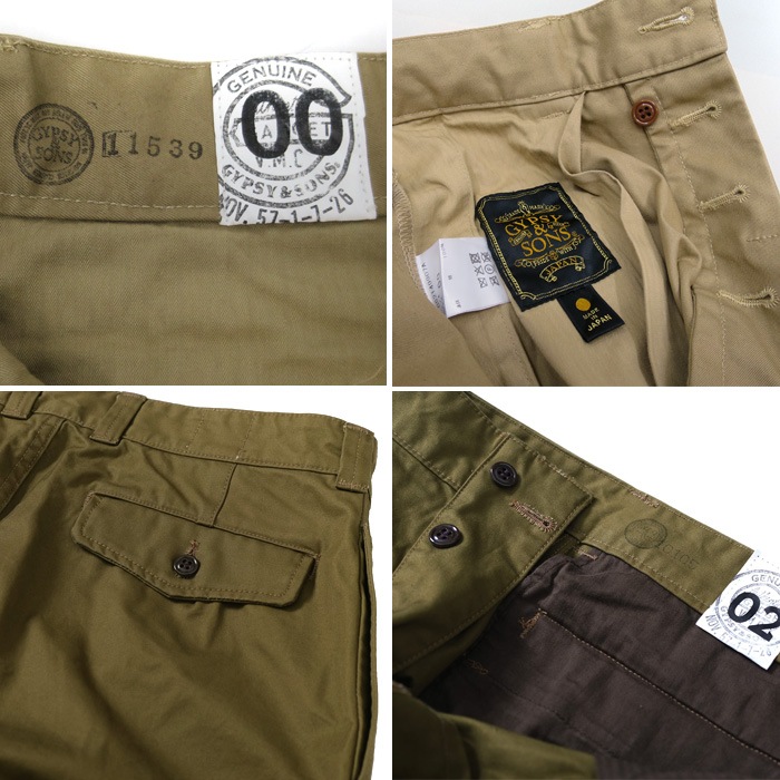 GYPSY&SONS ���ץ�������ɥ��� GS2149907A M52 FRENCH CHINO��M52 �ե��� ���� �ѥ�� VENTILE �٥󥿥��� ������ ��100% ��� �ߥ꥿�꡼ �ե������� �ȥ饦������ ���줤�� ���ᥫ�� �֥�å� ���㥳���� �١����� ���꡼�� ����