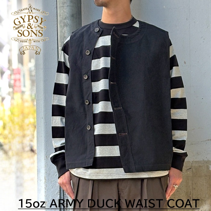 GYPSY&SONS ���ץ�������ɥ��� GS2529910 15oz ARMY DUCK WAIST COAT �����ߡ����å� ����٥��� ���ᥫ�� ���� �֥�å�