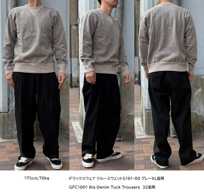 FULLCOUNT��GDC [ GFC1001 ] Big Denim Tuck Trousers �ե륫����ȡߥ����ǥ������� 9.5oz �ӥå� �ǥ˥� ���å� �ȥ饦������ �֥�å� ����ǥ��� Made in Japan 2���å� �磻�� �ե륫�����2026FW���ץ��륳�쥯�����ڿ��� ��������Ź�� 