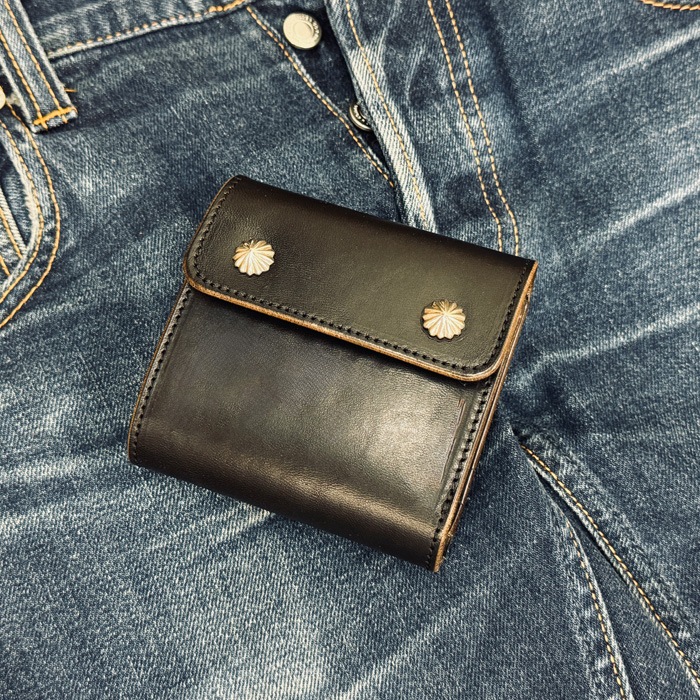 INCEPTION HORSE BUTT LEATHER �ڥ�������SILVER�������� TRUCKER WALLET (SHORT) CUSTOM SILVER CONCHO [ IPW-08SVC ] ���󥻥ץ���� �ۡ����Хå� �ȥ�å���������å� SILVER 925 ���硼�ȥ�����å� ���ۡ�BLACK�� ������ �쥶��������å� �ϳ�