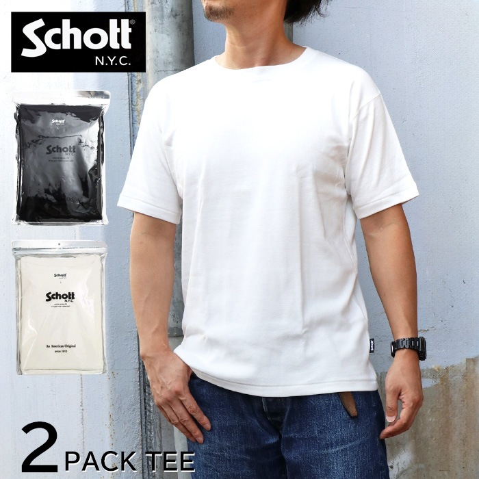 2025SS Schott ����å� 782-4934001 2PACK T-SHIRT 2�ѥå�T����� ȾµT����� �ȥåץ� ̵�� �֥�å� ���եۥ磻�� 2-PACK T����� ��100�� ��� ���� ����Ź