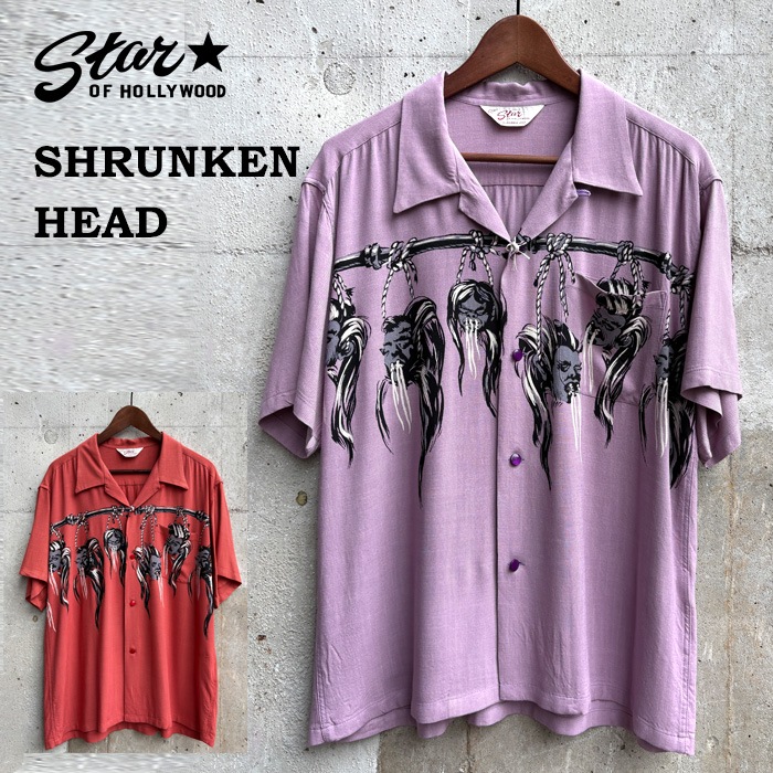 SH39705 STAR OF HOLLYWOOD HOPSACK RAYON OPEN SHIRT ��SHRUNKEN HEAD�ɥ��������֥ϥꥦ�å� �ۥåץ��å� �졼��� �����ץ󥷥�� �����󥱥�إå� Ⱦµ ���Υ��󥿡��ץ饤�� �����ϥ���� �ѡ��ץ� ��å�