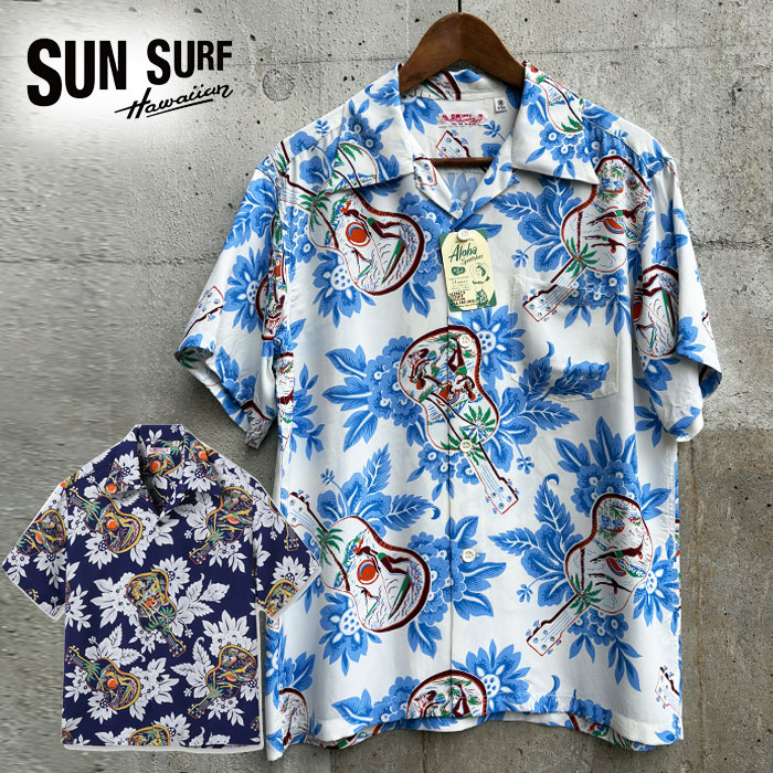 SUN SURF ���󥵡��� SS39613 [ RAYON HAWAIIAN SHIRT ��UKULELE MELODY��] �졼��� �ϥ磻���󥷥�� ������� ����ǥ� 1950ǯ������������ ���Υ��󥿡��ץ饤�� �����ϥ���� ���ߥ���� ���եۥ磻�� �ͥ��ӡ�