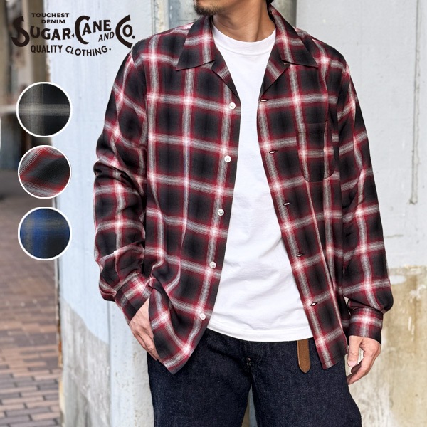 SC29120 RAYON OMBRE CHECK OPEN SHIRT SUGAR CANE ���奬�������� ����֥졼�����å������ץ󥷥�� �졼��� �����å� ����� ���Υ��󥿡��ץ饤��