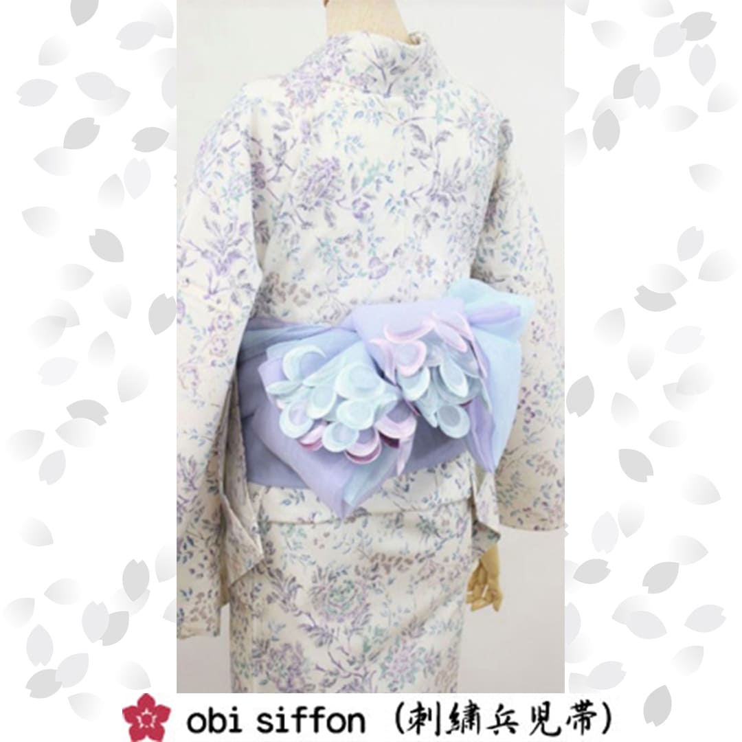 刺繍の兵児帯【2本セット】<ラベンダー&ライトブルー>obi siffon(シフォン)
