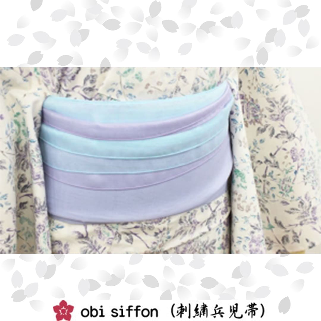 刺繍の兵児帯【2本セット】<ラベンダー&ライトブルー>obi siffon(シフォン)