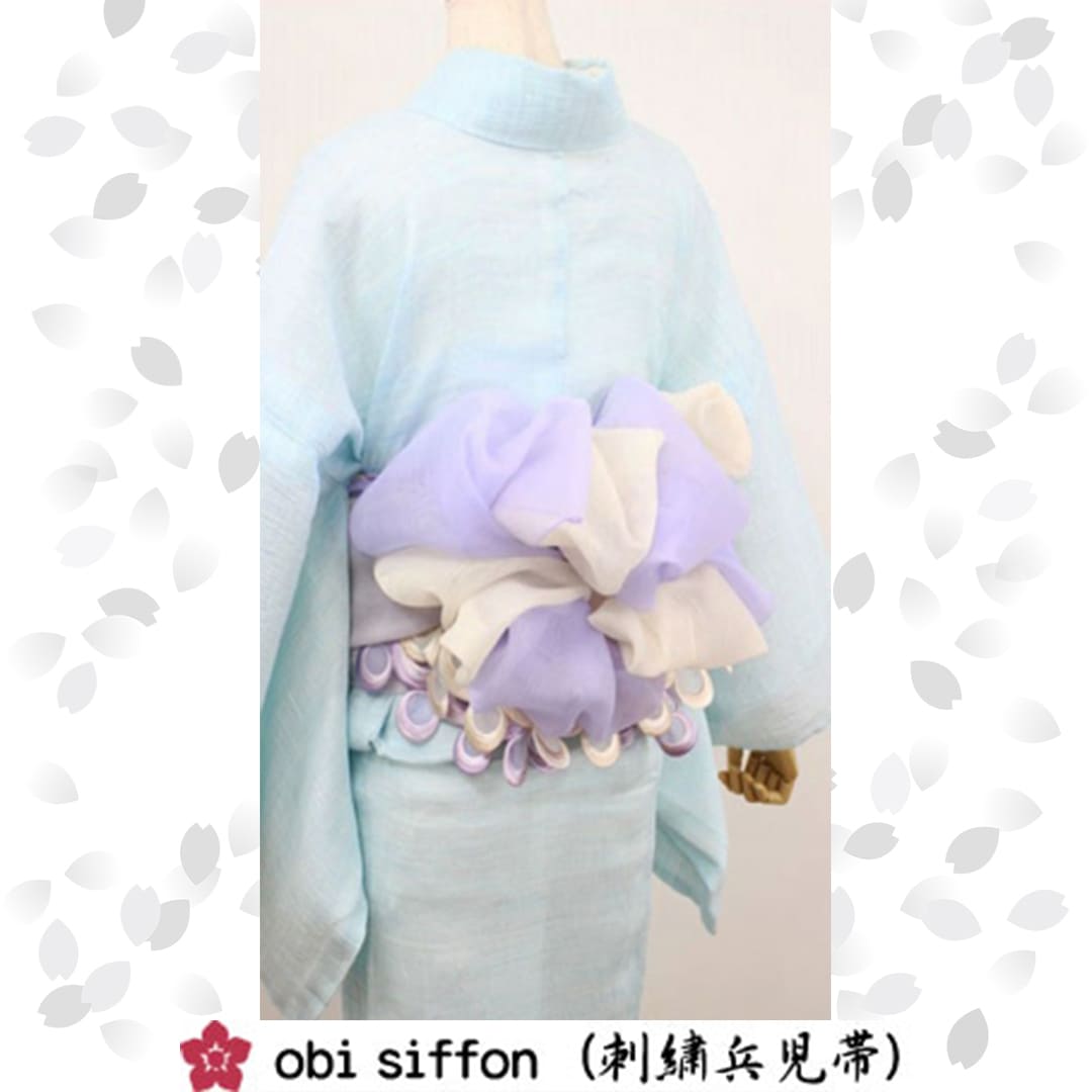 刺繍の兵児帯【2本セット】<オフホワイト&ラベンダー>obi siffon(シフォン)