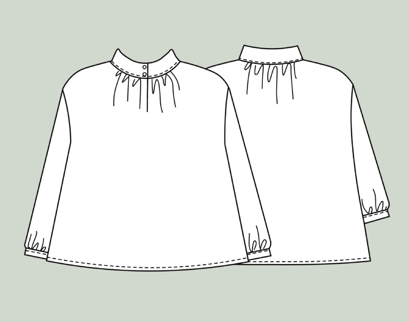 寸法図【NO.110】スタンドカラーのギャザーブラウス [M便 0/1]の通販