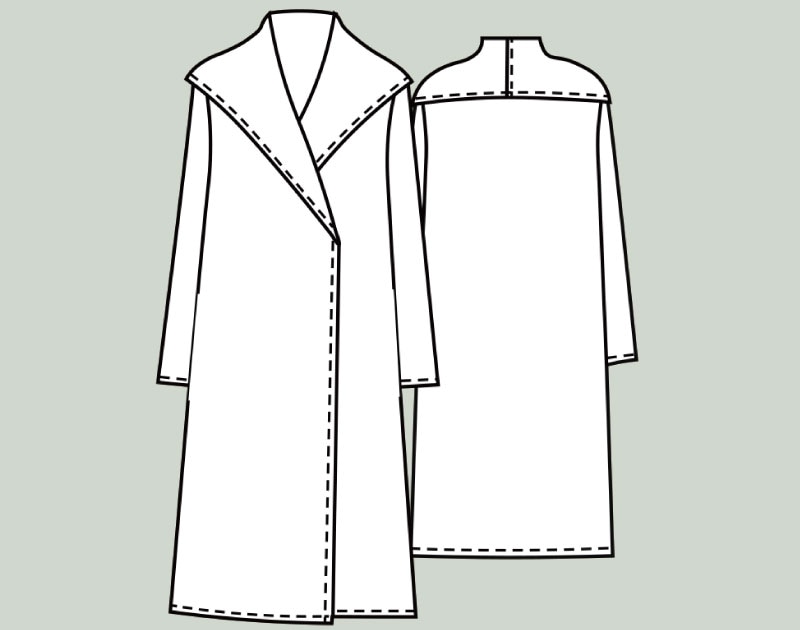 寸法図【NO.604】身頃続きの角衿シンプルコート [M便 0/1]の通販