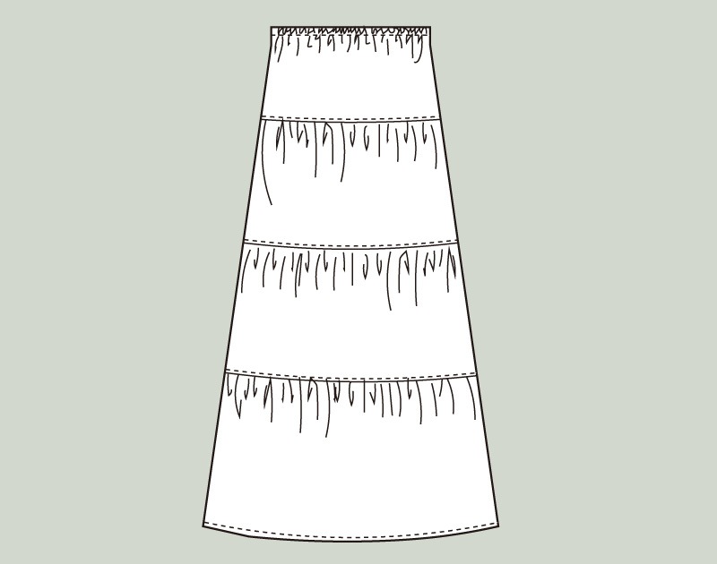 【未使用】カネコイサオ☆綿ローン5段ティアードスカート キナリ 未使用】カネコイサオ☆綿ローン5段ティアードスカート キナリ