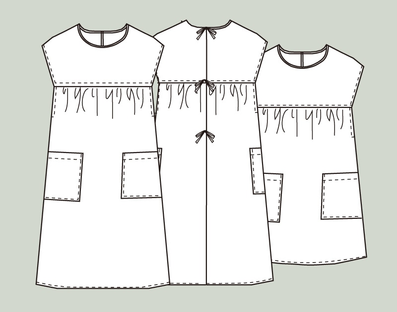 寸法図【NO.702】後リボンのチュニック風エプロン [M便 0/1]の通販