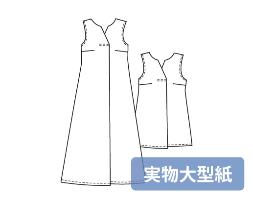 実物大型紙【No.75】中心タックのノースリーブワンピース(SML・2L) [M