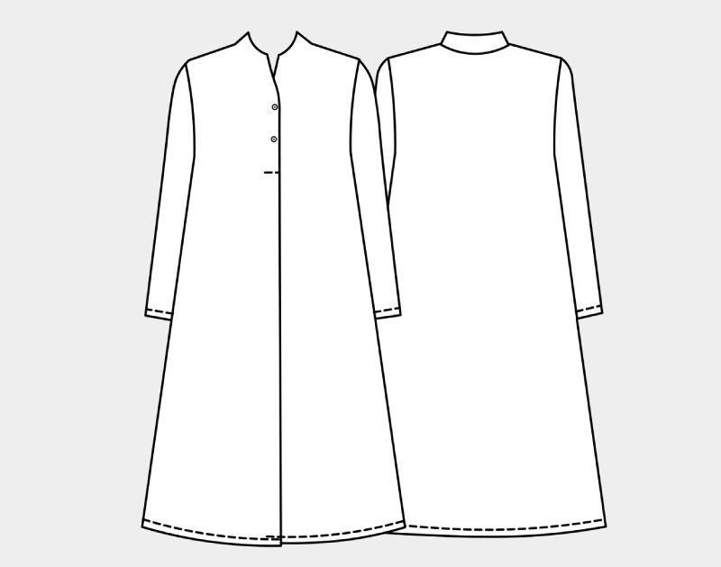 おがわせんせい 実物大型紙【No.92】立ち上がり変わり衿の中心タックワンピース(SML