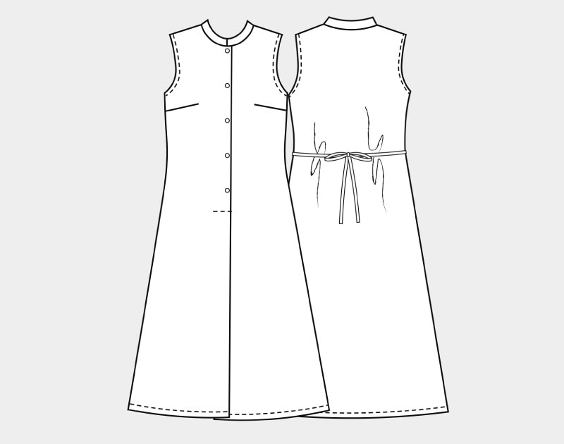 実物大型紙【No.76】スタンドカラーのノースリーブフィットワンピース