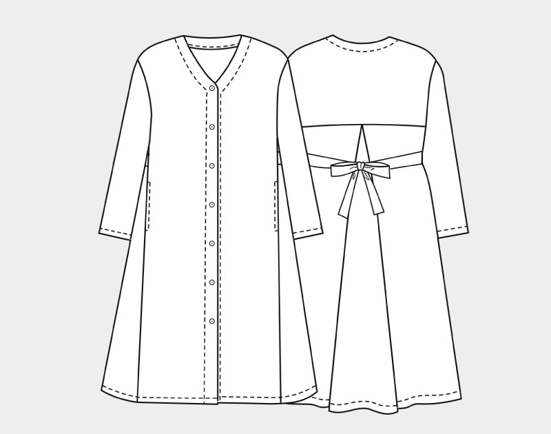 実物大型紙【No.647】Vネックのフレアードレス風コート(SML・2L) [M便