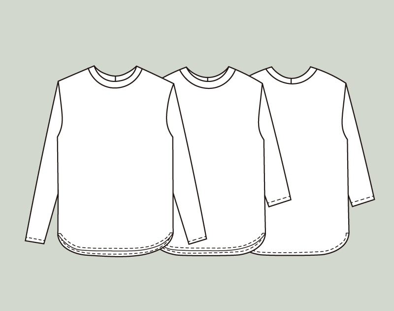 寸法図【NO.296】裾カーブのシンプルニットTシャツ（ニット用） [M便 0