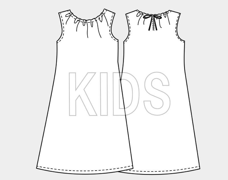 キッズ用ノースリーブワンピース 未使用 実物大型紙【No.1001】キッズ・衿ぐりギャザーノースリーブ