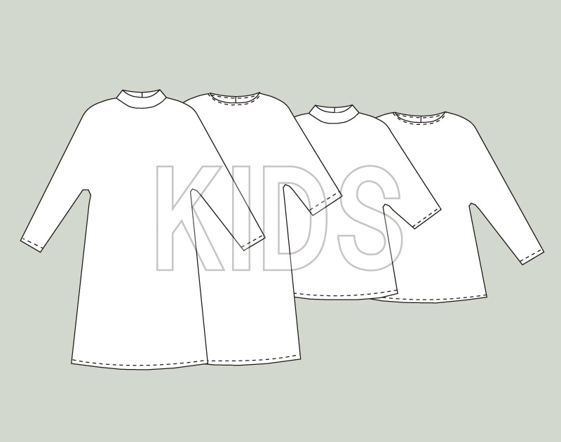 寸法図【NO.1062】（キッズ）ドルマンスリーブの子供スタンドカラー